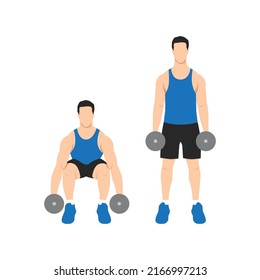 Man Doing Dumbbell Deadlift Exercise. Flat Vector Illustration Isolated On White Background