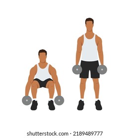 Man Doing Dumbbell Deadlift Exercise. Flat Vector Illustration Isolated On White Background