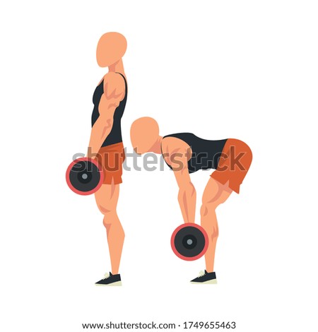 Man Doing Dumbbell Deadlift in Two Steps, Male Athlete Doing Sports for Fit Body, Buttock Workout Vector Illustration Isolated on White Background