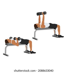 Man Doing Dumbbell Flat Bench Press. Chest Exercise Flat Vector Illustration