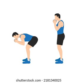Man doing Dumbbell goodmorning exercise for backside workout. Flat vector illustration isolated on white background