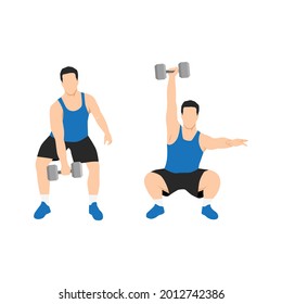 Man doing dumbbell hang snatch exercise. Flat vector illustration isolated on white background svg