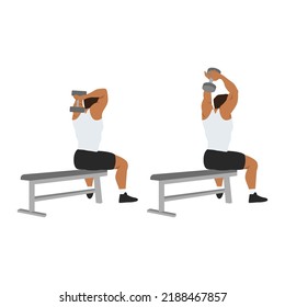 Hombre haciendo ejercicio de extensión de triceps por encima de Dumbbell. Ilustración vectorial plana aislada en fondo blanco