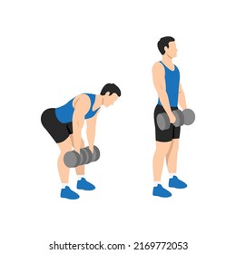 Man doing Dumbbell stiff leg deadlift exercise. Flat vector illustration isolated on white background