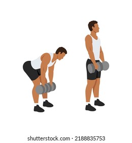 Hombre haciendo ejercicio de elevación de piernas dura de Dumbbell. Ilustración vectorial plana aislada en fondo blanco