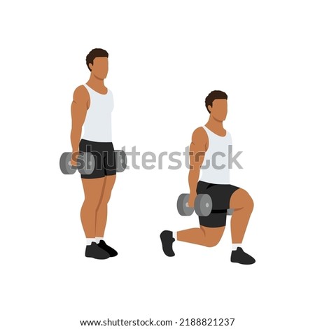 Man doing Dumbbell walking lunges exercise. Flat vector illustration isolated on white background