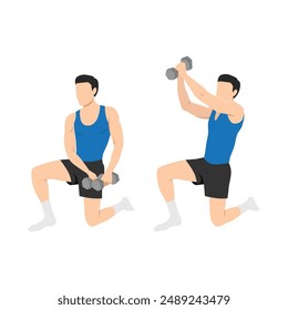 Man doing dumbbell wood chop exercise. Flat vector illustration isolated on white background