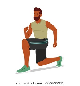 Man Doing Dynamic Warm-up Exercises, Targeting Major Muscle Groups To Increase Flexibility, Enhance Performance, Reduce The Risk Of Injury During Workouts Or Physical Activities. Vector Illustration