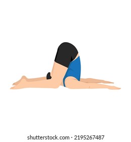 Man doing Ear Pressure Pose, Halasana Variation Knees to Floor, Deaf Mans Pose. Practice Karnapidasana.. Flat vector illustration isolated on white background
