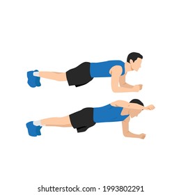 Man doing Elbow plank arm lifts exercise. Flat vector illustration isolated on white background