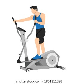 Man doing elliptical Machine exercise flat vector illustration isolated on white background