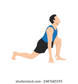 Man doing equestrian or ashwa sanchalanasana exercise. Flat vector illustration isolated on white background