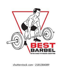 Man doing exercise with barbel, perfect gym and fitness logo design
