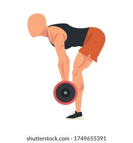 Man Doing Exercise with Barbell, Side View of Male Athlete Doing Sports for Fit Body, Buttock Workout Vector Illustration on White Background