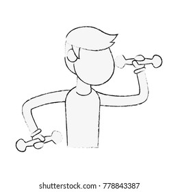 Man doing exercise with dumbbells cartoon