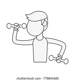Man doing exercise with dumbbells cartoon