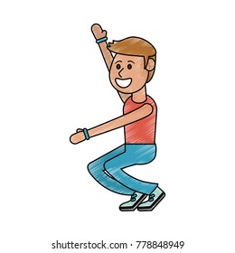 Man doing exercise with dumbbells cartoon