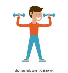 Man doing exercise with dumbbells cartoon
