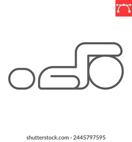 Man doing exercise with gym ball line icon, chiropractor and home workout, fitness with a gym ball vector icon, vector graphics, editable stroke outline sign, eps 10.