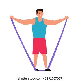 man doing exercise  with resistance band stretch training  vector illustration