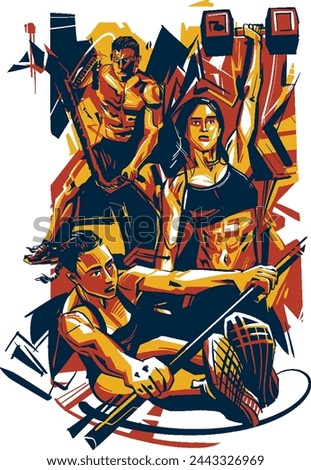 a man doing an exercise with a rope, a woman lifting a heavy weight, and another woman doing her toes to bar
