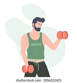 Man doing exercises with dumbbells illustration