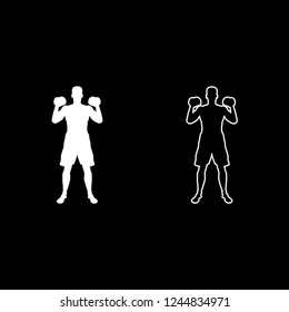 Man doing exercises with dumbbells Sport action male Workout silhouette front view icon outline set white color