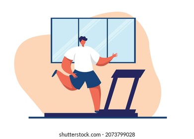 Man Doing Exercises in gym vector flat illustration. Athletic man on training, sport activity. 