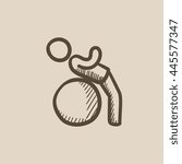 Man doing exercises on gym ball vector sketch icon isolated on background. Hand drawn Man doing exercises on gym ball icon. Man doing exercises on gym ball sketch icon for infographic, website or app.