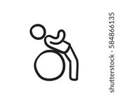 Man doing exercises on gym ball vector sketch icon isolated on background. Hand drawn Man doing exercises on gym ball icon. Man doing exercises on gym ball sketch icon for infographic, website or app.
