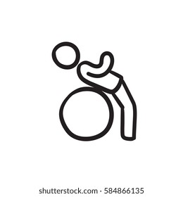 Man doing exercises on gym ball vector sketch icon isolated on background. Hand drawn Man doing exercises on gym ball icon. Man doing exercises on gym ball sketch icon for infographic, website or app.