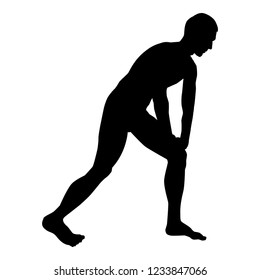 Man doing exercises for warm up Sport action male Workout silhouette before you run side view icon black color