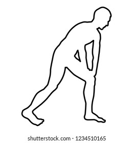 Man doing exercises for warm up Sport action male Workout silhouette before you run side view icon outline black color