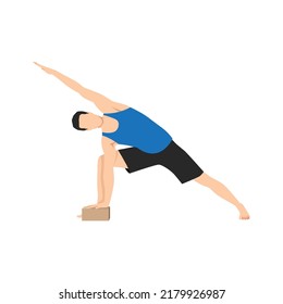 Man doing extended side angle pose Utthita Parsvakonasana exercise. Flat vector illustration isolated on white background