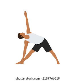 Man doing extended Triangle pose or Utthita trikonasana exercise. Flat vector illustration isolated on white background