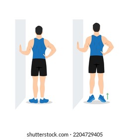 Man doing external rotation or bodyweight calf raises exercise. Flat vector illustration isolated on white background