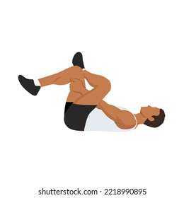 Man doing Eye of the needle pose or Sucirandhrasana exercise. Flat vector illustration isolated on white background