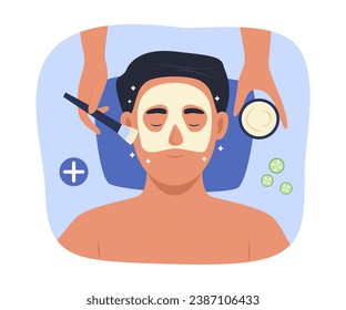 Man Doing Facial Mask Treatment with Cream for Skincare Concept Illustration