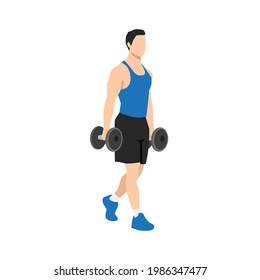 Man doing Farmers walk. carry exercise. Flat vector illustration isolated on white background