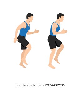 Man doing fast feet run exercise. Flat vector illustration isolated on white background