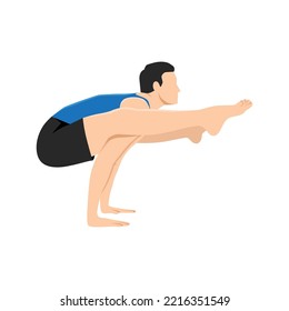 Man doing Firefly Pose Variation. Practice Tittibhasana Variation. Flat vector illustration isolated on white background