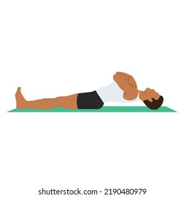 Man doing fish pose matsyasana exercise. Flat vector illustration isolated on white background