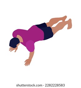 Man doing fitness plank exercise isometric icon vector illustration