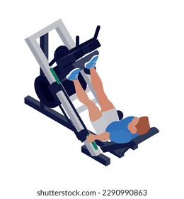 Man doing fitness training on leg extension machine isometric icon vector illustration