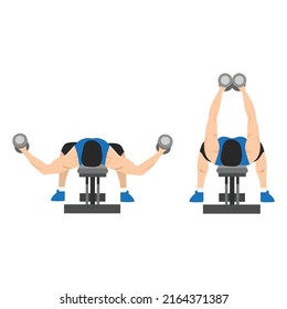 Man doing Flat bench dumbbell fly exercise. top view. Flat vector illustration isolated on white background