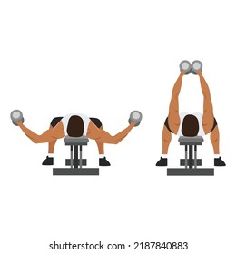 Man doing Flat bench dumbbell fly exercise. top view. Flat vector illustration isolated on white background