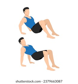 Man doing floor tricep dips exercise. Flat vector illustration isolated on white background