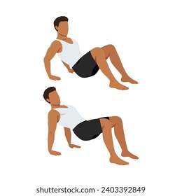 Man doing floor tricep dips exercise. Flat vector illustration isolated on white background