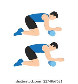Man doing foam roller forearm stretch exercise. Flat vector illustration isolated on white background