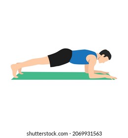 Man Doing Forearm Plank Exercise. Flat Vector Illustration Isolated On White Background